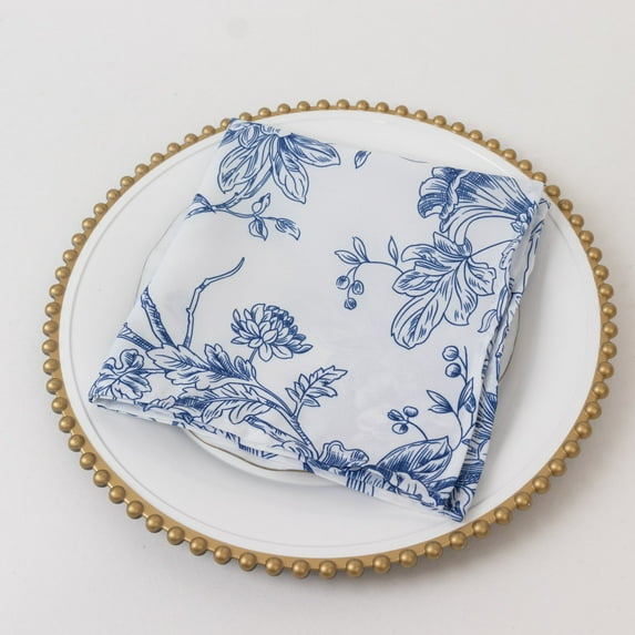 Efavormart 5-Pack French Toile Cloth Napkins – 17"x17" Blue and White Reusable Polyester Table Napkins in Floral Design for Events & Dining