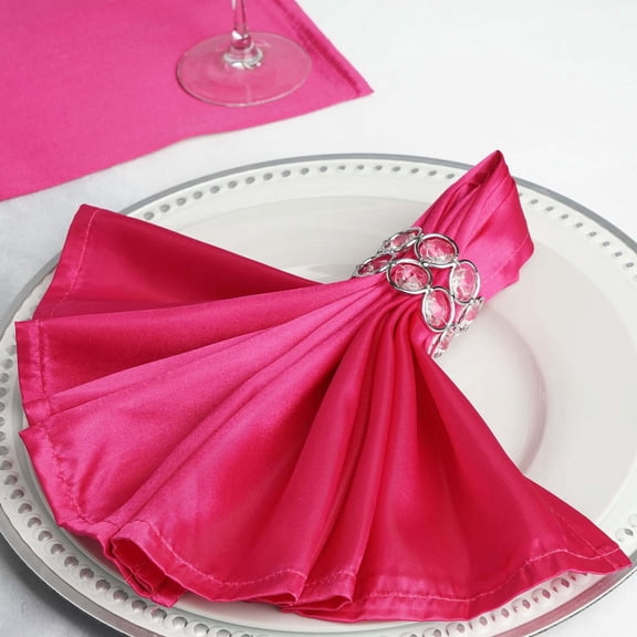 Efavormart 5 Pack | Fuchsia Seamless Satin Cloth Dinner Napkins, Wrinkle Resistant | 20"x20"