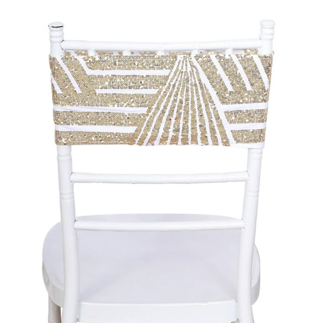 Efavormart 5 Pack Gold Diamond Glitz Sequin White Spandex Chair Sash ...