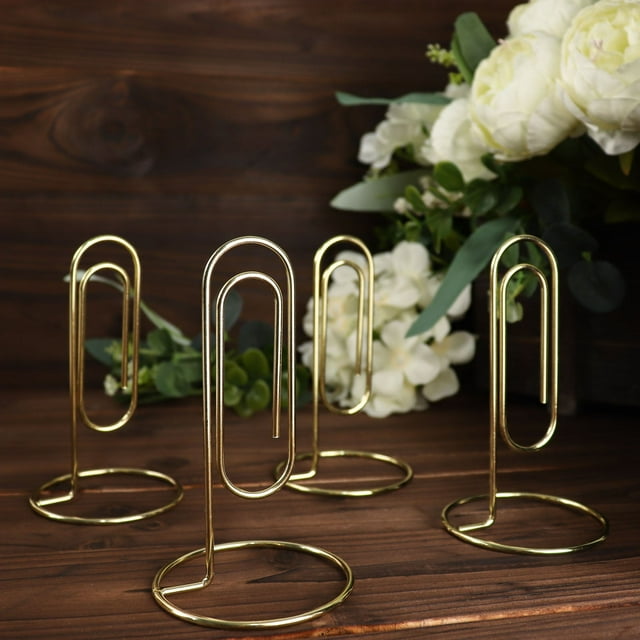 Efavormart 5 Pack | Gold Metal 5" Paperclip Card Holder Stands, Table Number Stands, Wedding Table Menu Clips