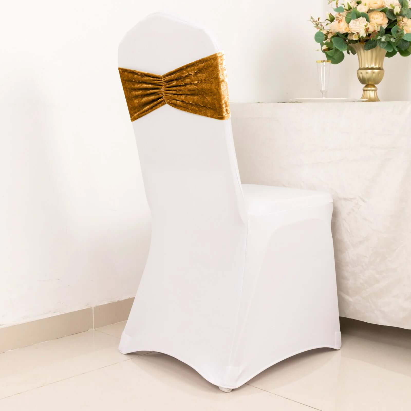 Efavormart 5 Pack Gold Premium Crushed Velvet Ruffle Chair Sashes ...