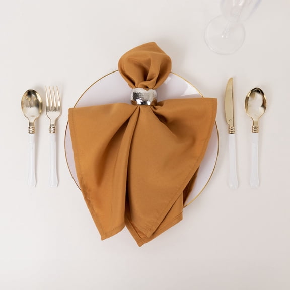 Efavormart 5 Pack Gold Premium Polyester Cloth Napkins with Hemmed Edges, Reusable Dinner Napkins 20"x20 - 220GSM