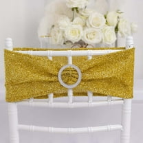 Efavormart 5 Pack Gold Shimmer Tinsel Spandex Chair Sashes With Round Silver Rhinestone Chair Buckles - 5"x12"