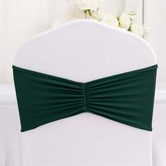 Efavormart 5 Pack Hunter Emerald Green Wide Ruffled Spandex Chair Sash Band - 8"x13"