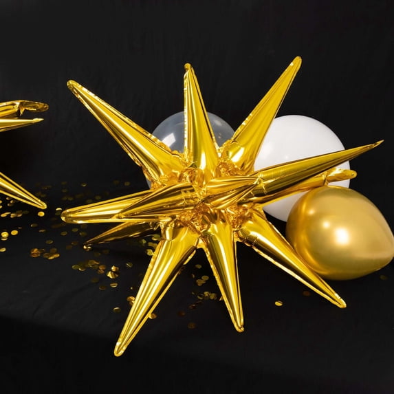 Efavormart 5 Pack Large Metallic Gold 14-Point Star Explosion Foil Balloons, 27" Fireworks Starburst Shaped Mylar Party Balloons