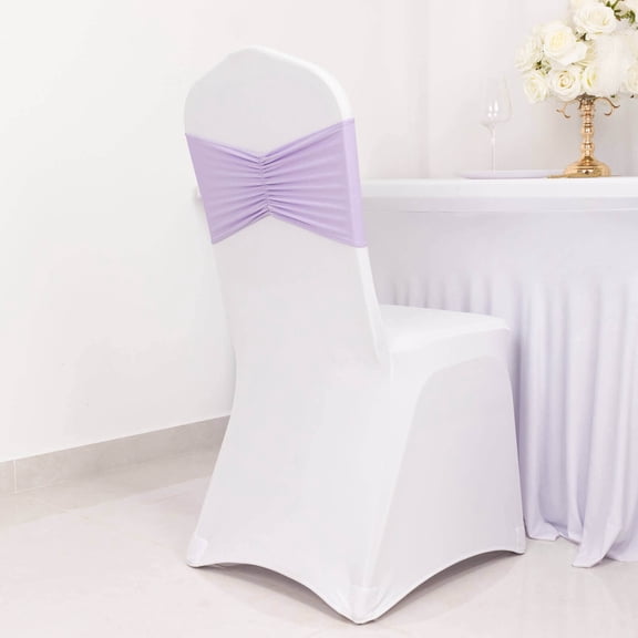 Efavormart 5 Pack Lavender Lilac Wide Ruffled Spandex Chair Sash Band - 8"x13"