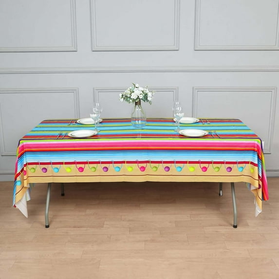 Efavormart 5 Pack Mexican Serape Rectangle Plastic Tablecloths, Fiesta Style Waterproof Disposable Table Covers - Cinco De Mayo Theme Party Supplies - 54"x108"