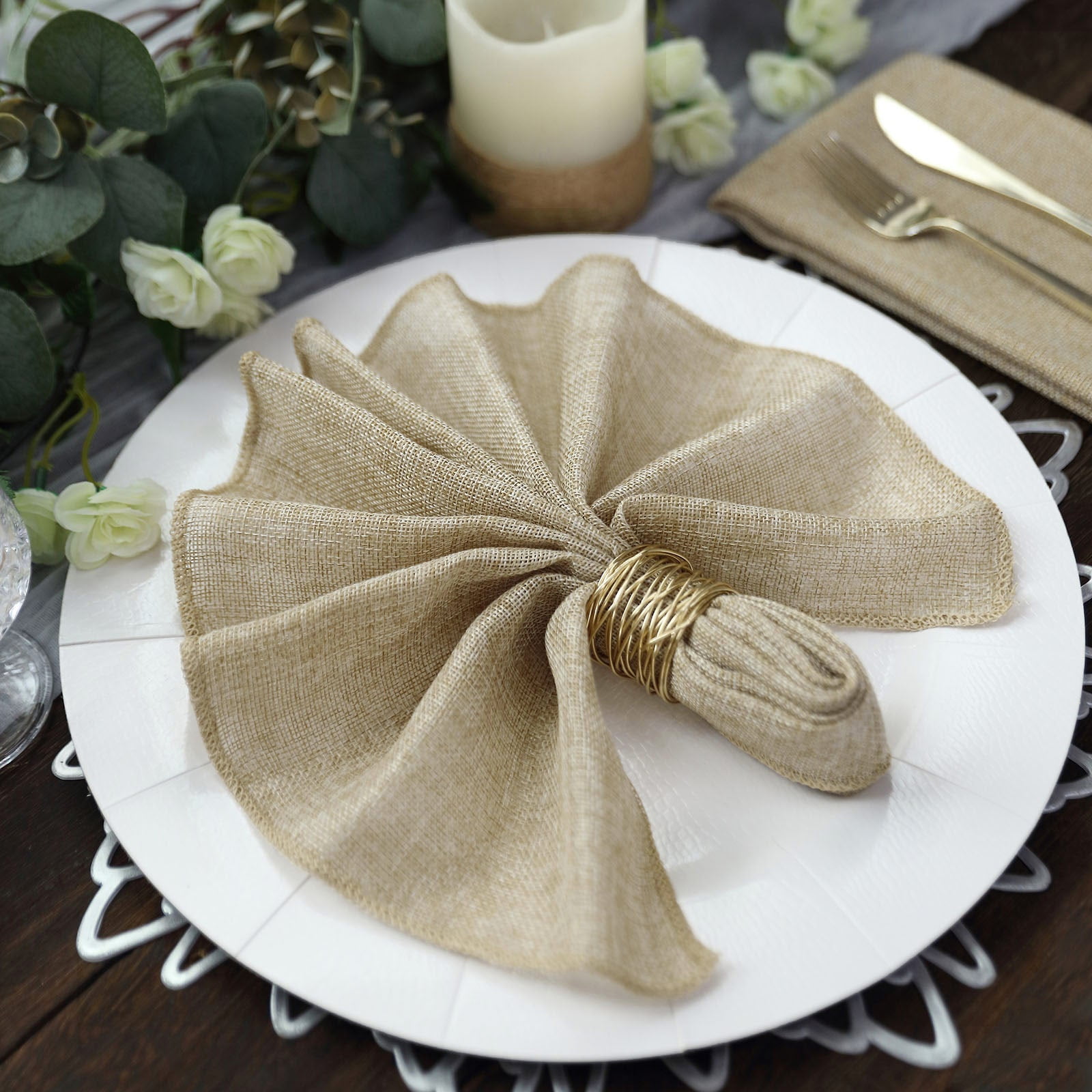 Efavormart 5 Pack | Natural Boho Chic Rustic Faux Jute Linen Cloth ...