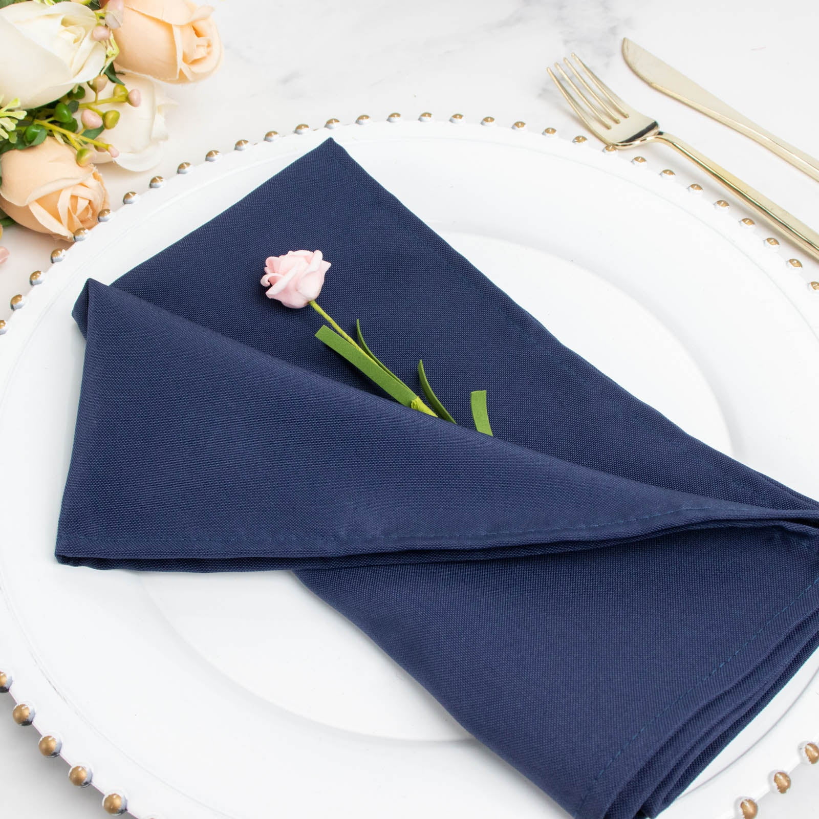 Arkwright Cloth Napkins, Large 20x20, 300 Bulk Case, Solid Polyester Dinner  Napkins with Hemmed Edges, Navy Blue 