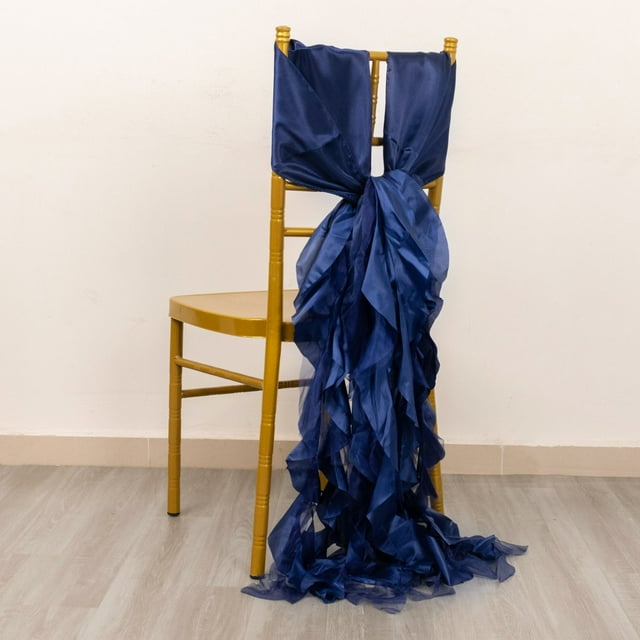 Efavormart 5 Pack Navy Blue Curly Willow Chiffon Satin Chair Sashes ...