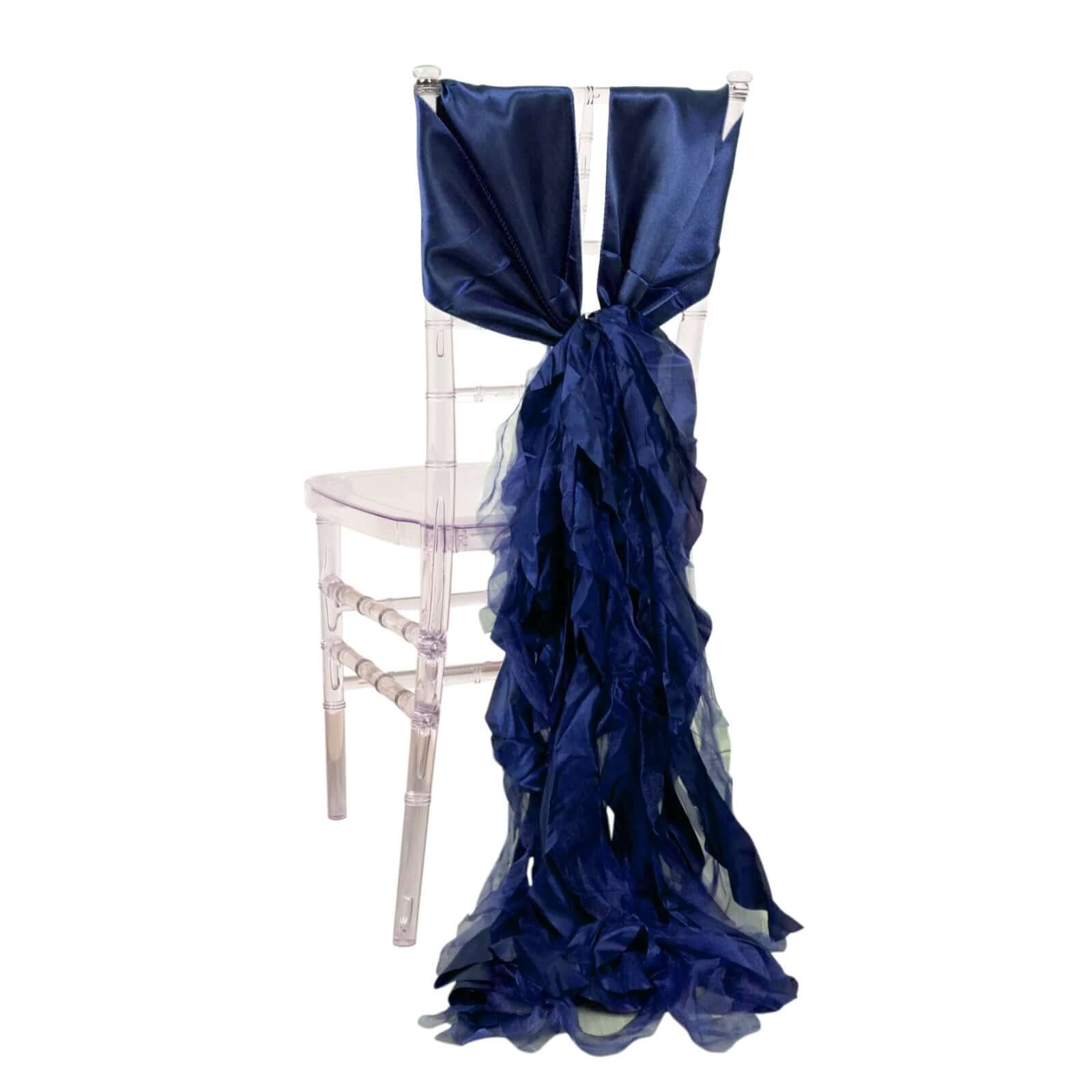 Efavormart 5 Pack Navy Blue Curly Willow Chiffon Satin Chair Sashes ...
