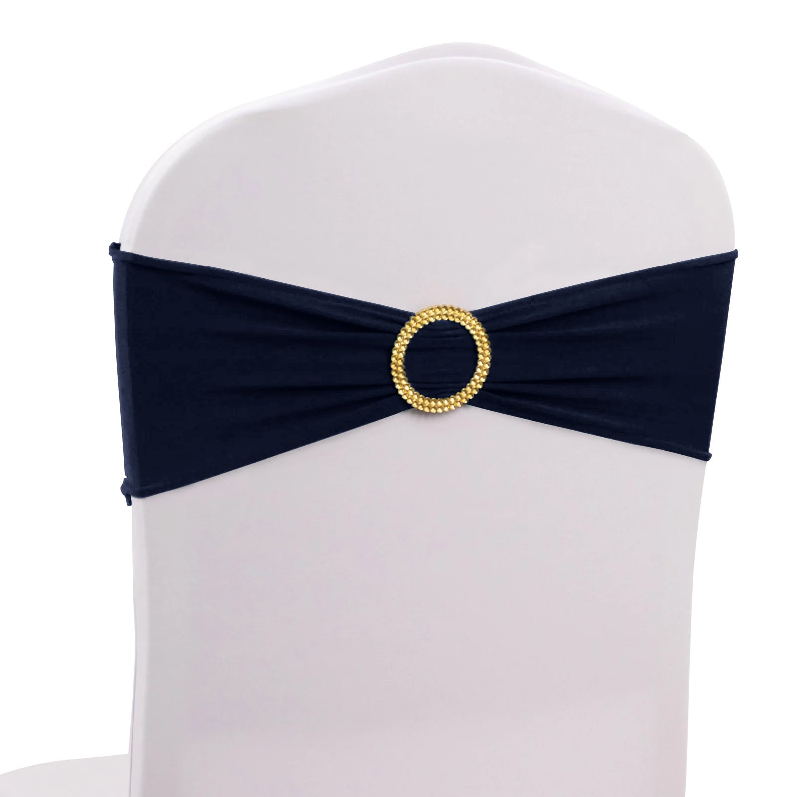 Efavormart 5 Pack Navy Blue Spandex Chair Sashes with Gold Rhinestone ...