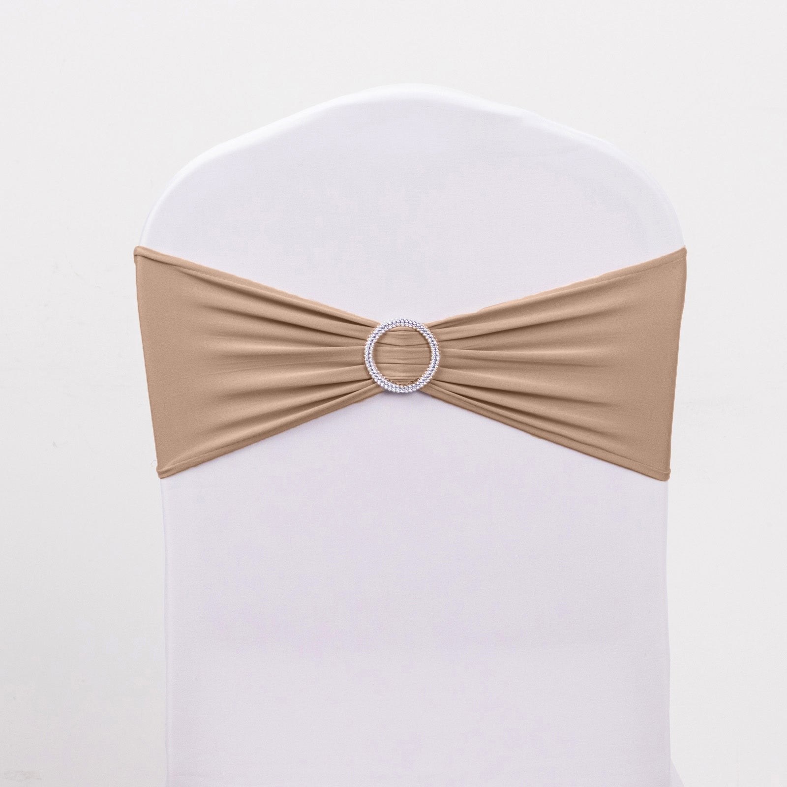 Efavormart 5 Pack Nude Stretch Spandex Chair Sash With Silver Diamond Sash Pin Banquet Chair Band for Event Decor