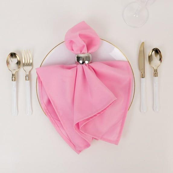 Efavormart 5 Pack Pink Premium Polyester Cloth Napkins with Hemmed Edges, Reusable Dinner Napkins 20"x20 - 220GSM