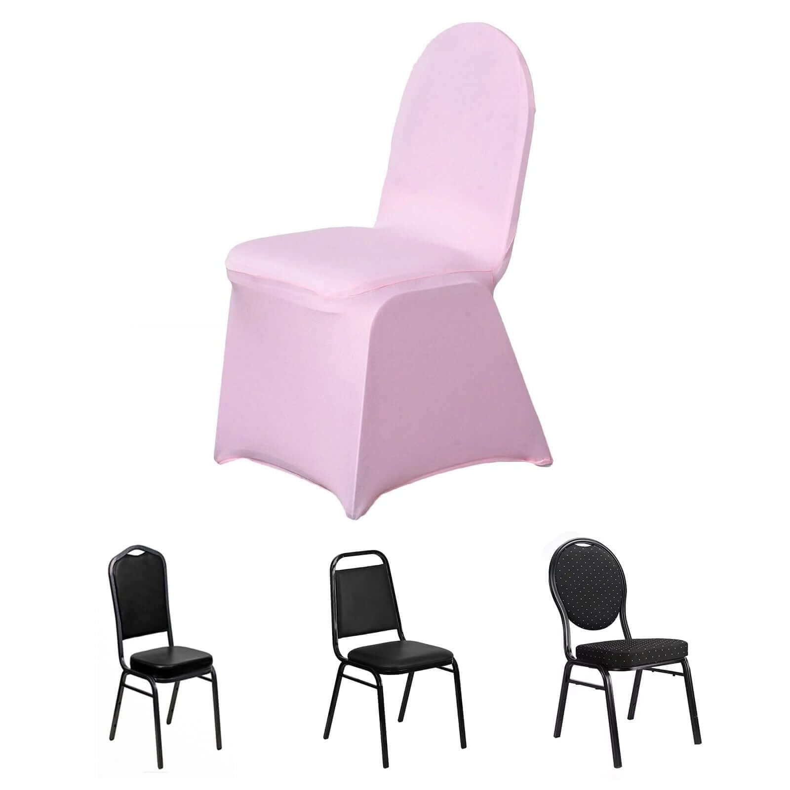 Efavormart 5 Pack | Pink Premium Spandex Stretch Fitted Banquet Chair Cover With Foot Pockets - 160GSM