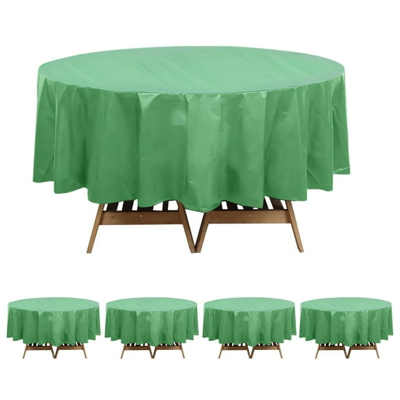 Efavormart 5-Pack Plastic Table Covers 84" Sage Green Round - PVC Waterproof Disposable Covers