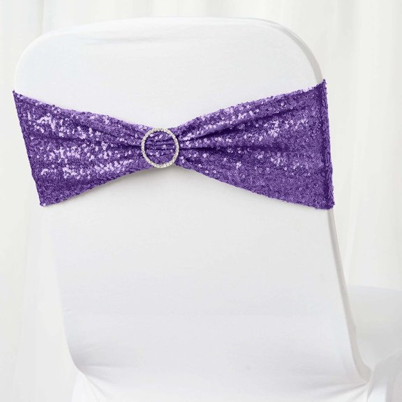 Efavormart 5 Pack | Purple Sequin Spandex Chair Sashes | 6"x15"