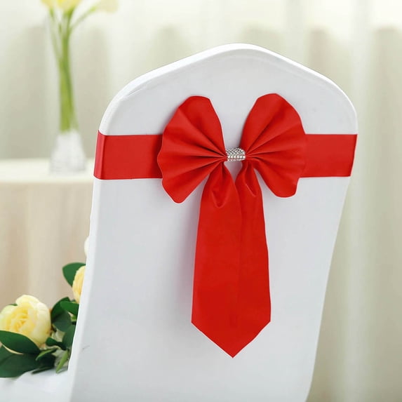 Efavormart 5 Pack Red Reversible Chair Sashes with Buckle Double Sided Bow Tie Chair Bands Satin & Faux Leather Chair Sash