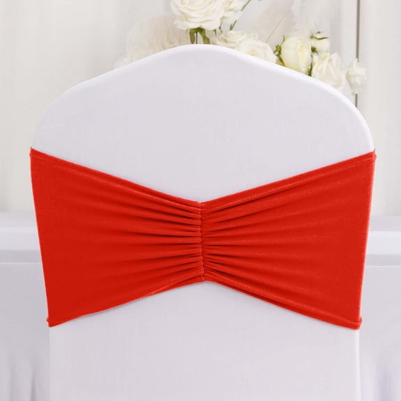 Efavormart 5 Pack Red Wide Ruffled Spandex Chair Sash Band - 8"x13"
