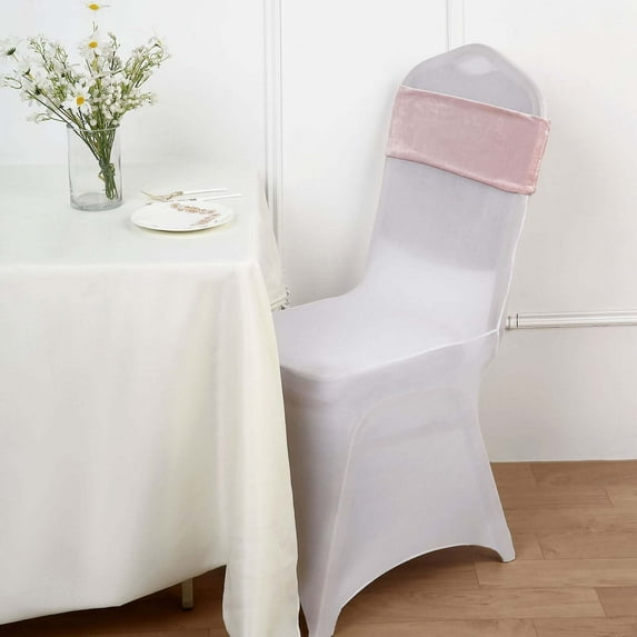 Efavormart 5 Pack Rose Gold / Blush Velvet Ruffle Stretch Chair Sashes, Decorative Velvet Chair Bands