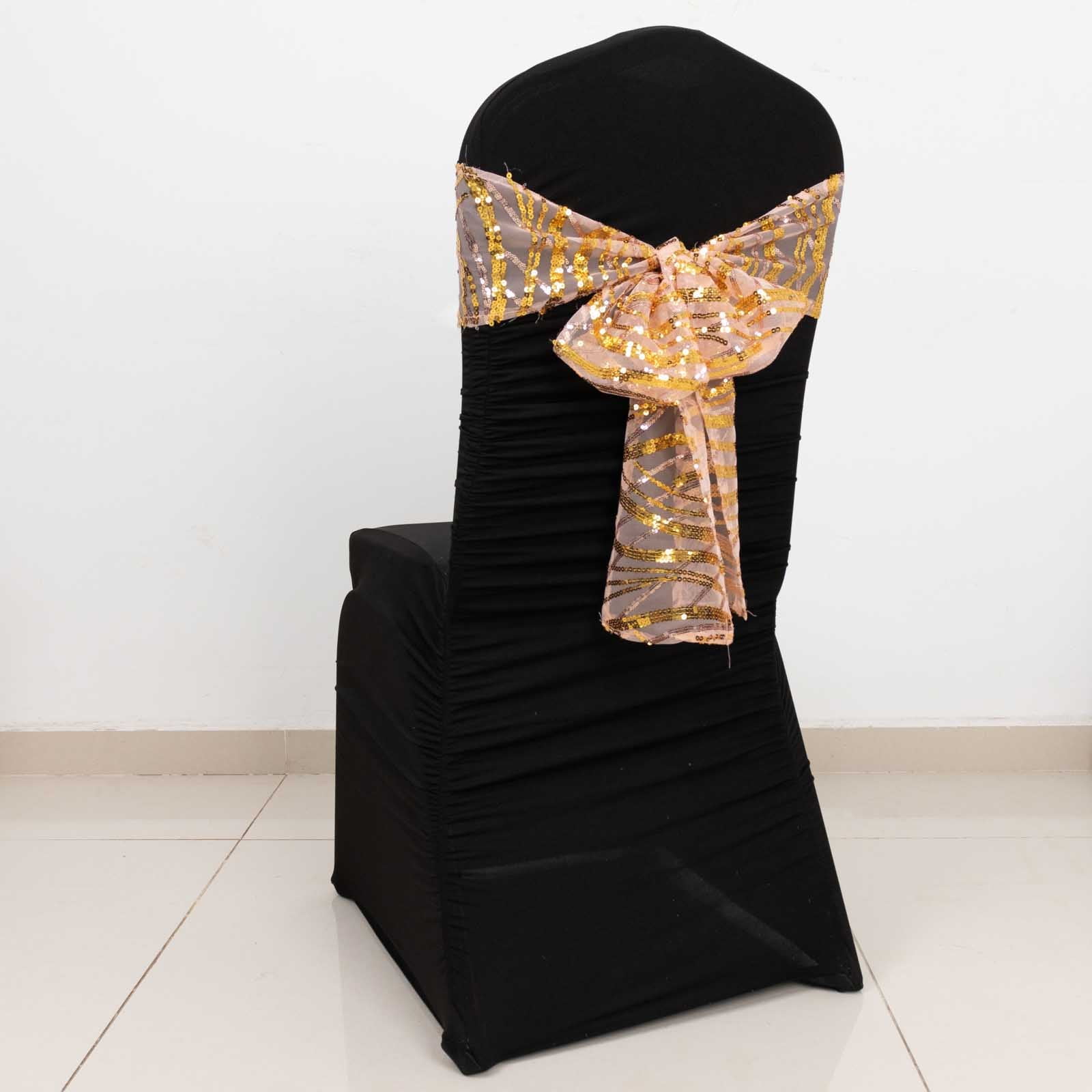 Efavormart 5 Pack Rose Gold Wave Mesh Chair Sashes With Gold Embroidered Sequins - 6"x88 ...