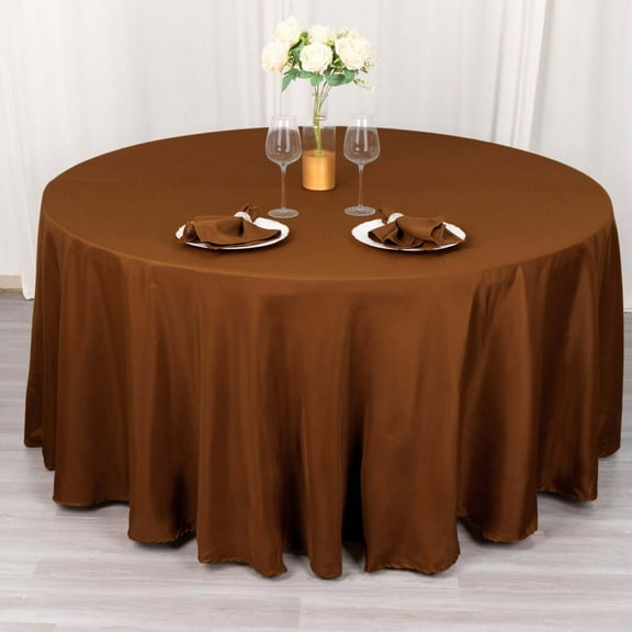 Efavormart 5 Pack Round Tablecloth, 120 Inch Stain & Wrinkle Resistant Washable Table Cloth, Decorative Polyester Fabric Table Cover for Banquet, Wedding, Dining- Brown