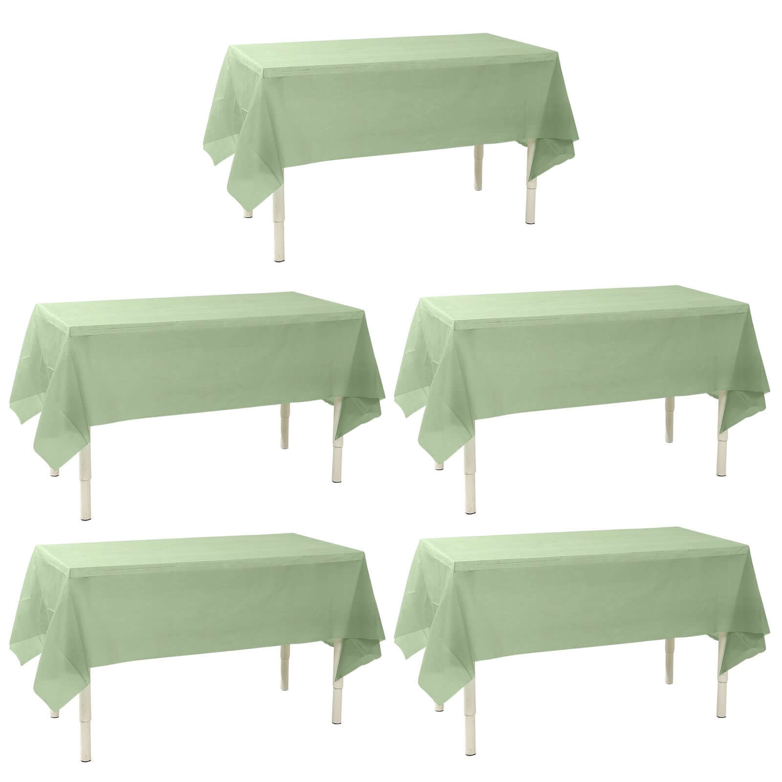 Efavormart 5 Pack Sage Green Rectangle Plastic Table Covers, 54"x108" PVC Waterproof Disposable Tablecloths