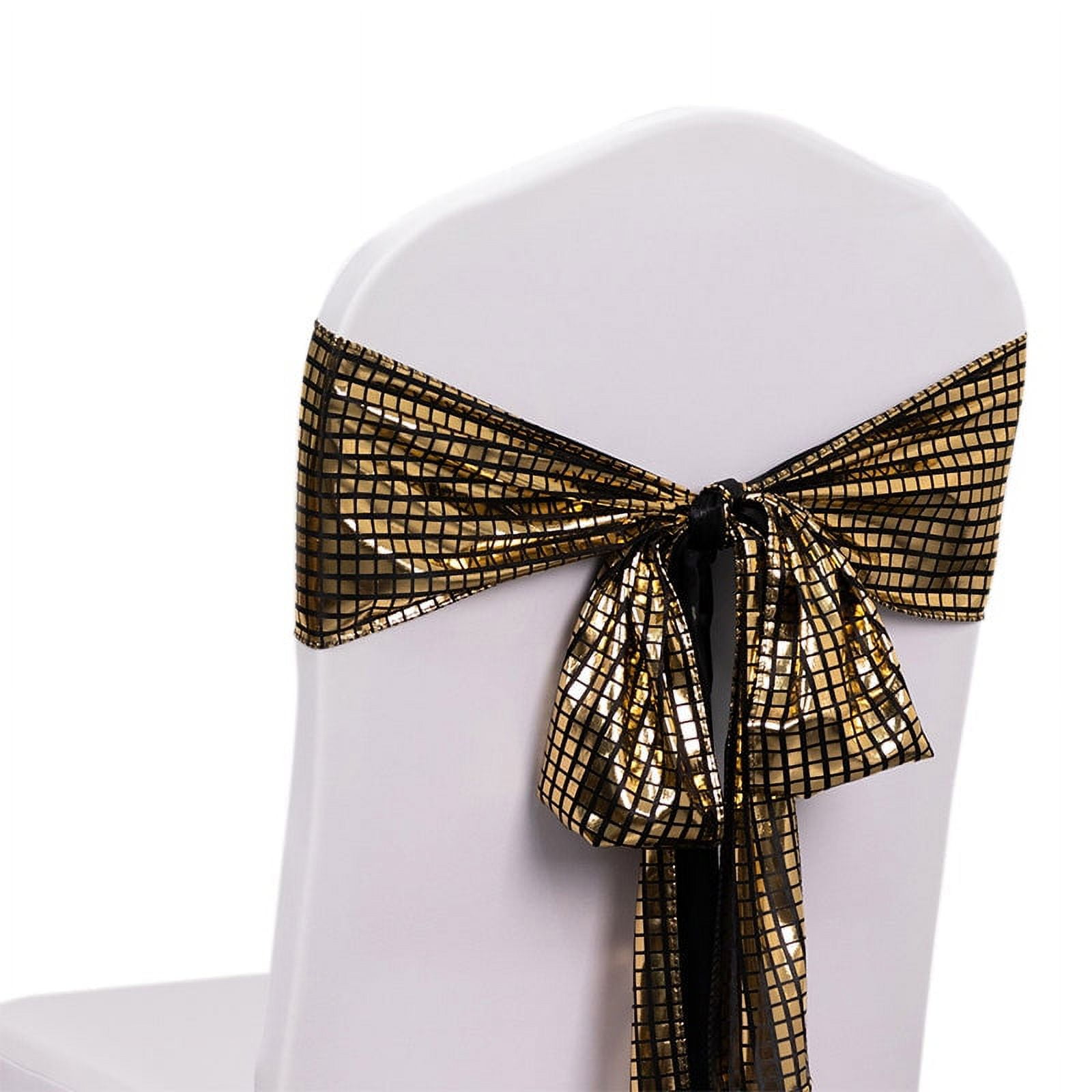 Efavormart 5 Pack Shiny Black Gold Foil Chair Sashes Disco Mirror Ball ...