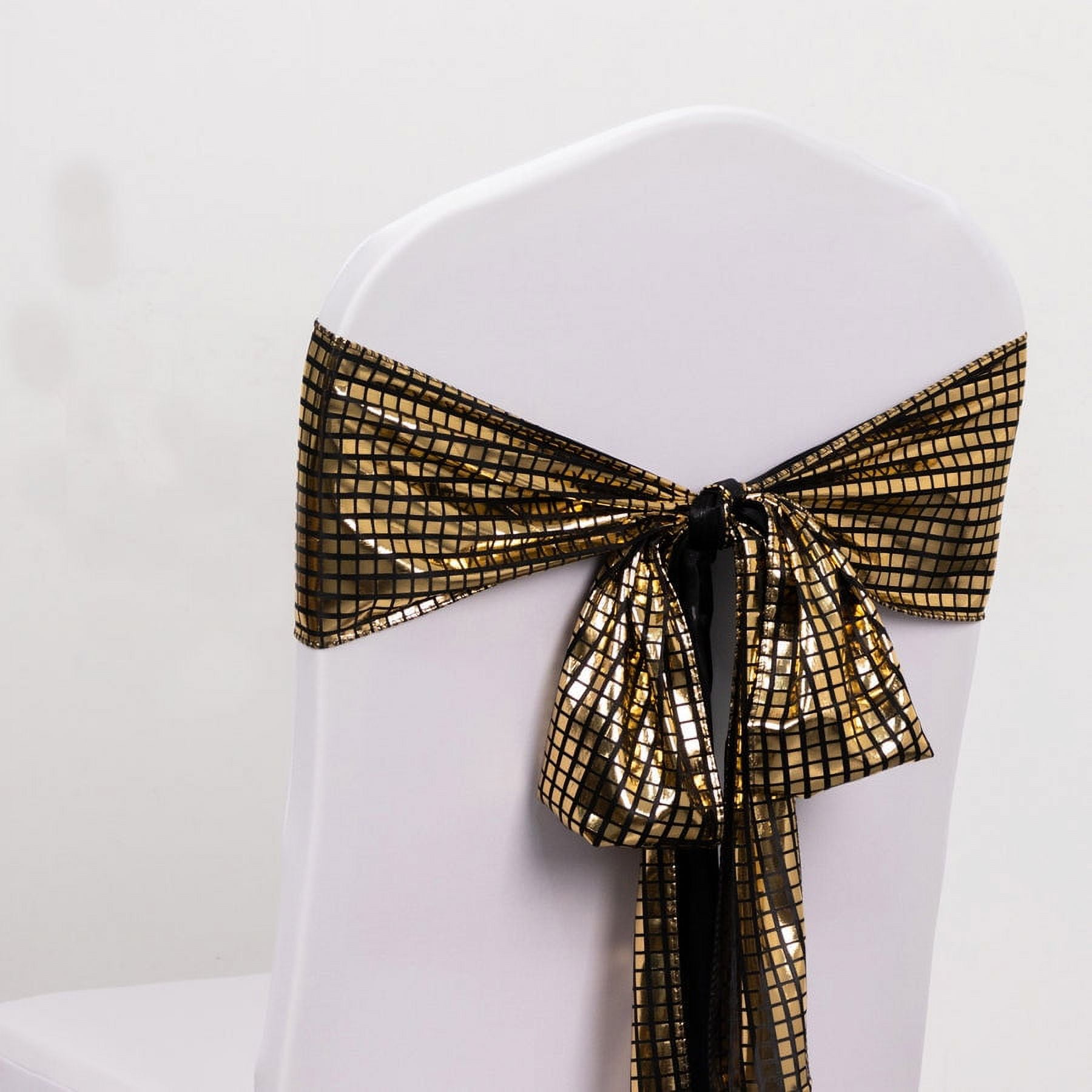 Efavormart 5 Pack Shiny Black Gold Foil Chair Sashes Disco Mirror Ball ...