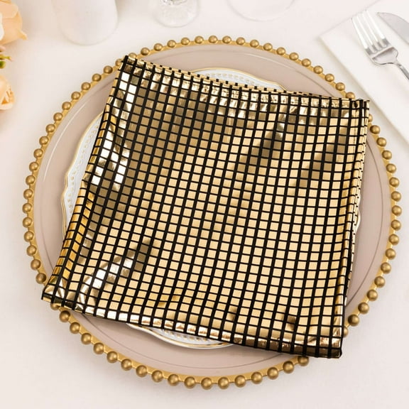 Efavormart 5 Pack Shiny Black Gold Foil Cloth Dinner Napkins Disco Mirror Ball Theme, Polyester Table Napkins - 20"x20"