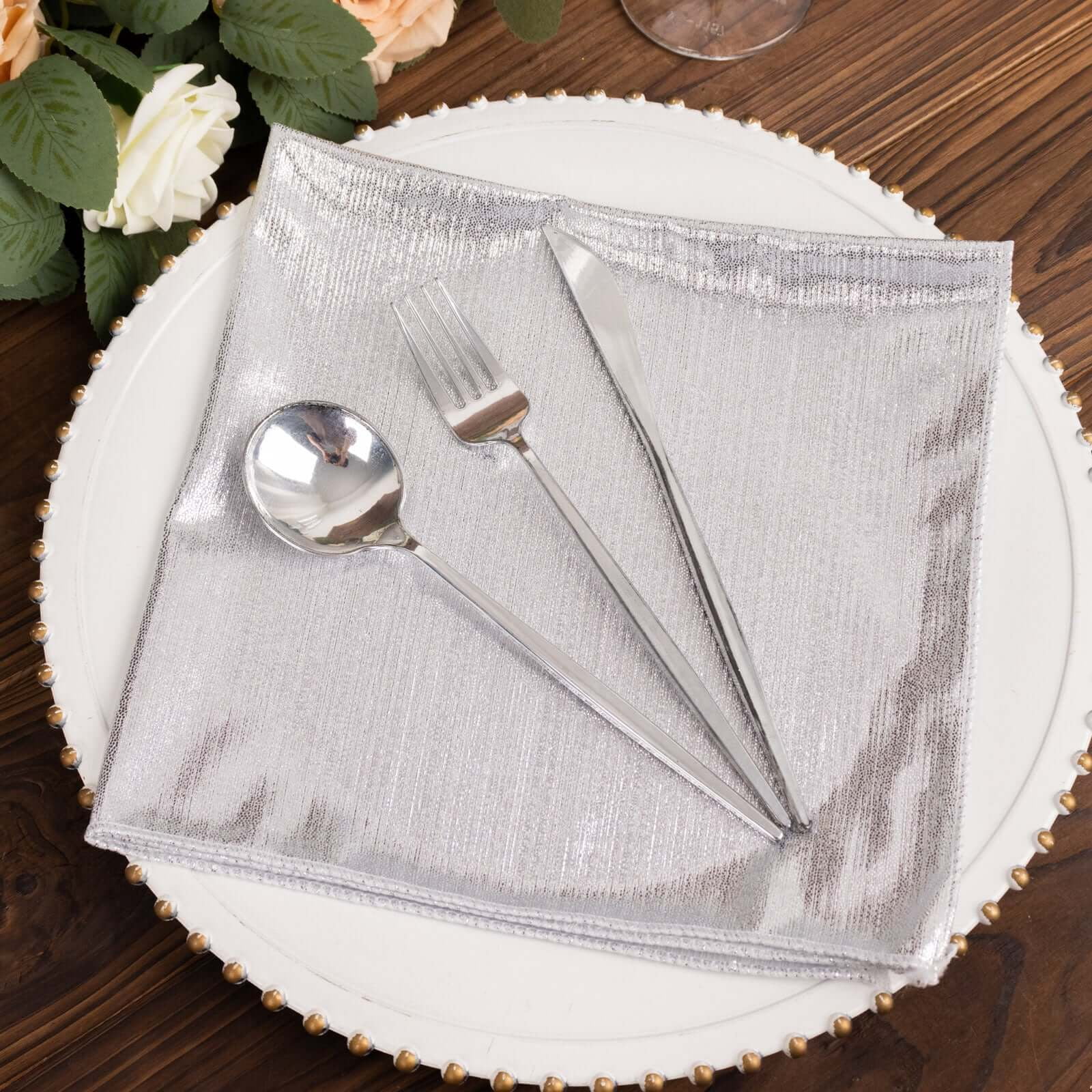 Efavormart 5 Pack Silver Shimmer Sequin Dots Polyester Dinner Napkins ...