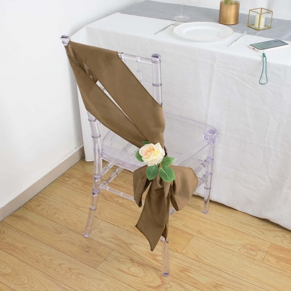 Efavormart 5 Pack | Taupe Polyester Chair Sashes for Wedding Events Decor Chair Bow Sash Party Decor Supplies - 6"X108"