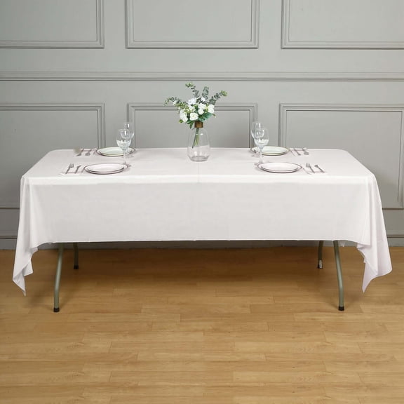 Efavormart 5 Pack White Rectangle Plastic Table Covers, 54"x108" PVC Waterproof Disposable Tablecloths