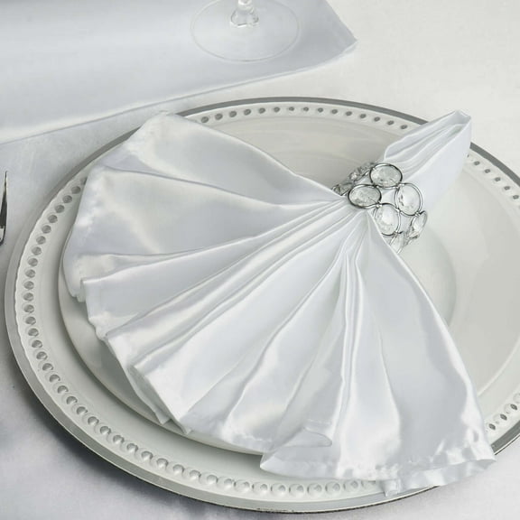 Efavormart 5 Pack | White Seamless Satin Cloth Dinner Napkins, Wrinkle Resistant | 20"x20"