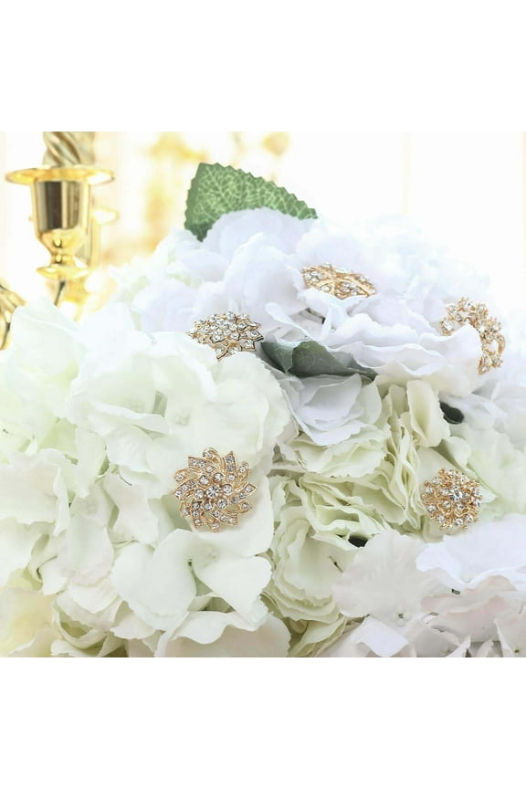 5 Pcs Assorted Gold Plated Mandala Crystal Rhinestone Brooches Floral Sash Pin Brooch Bouquet Decor