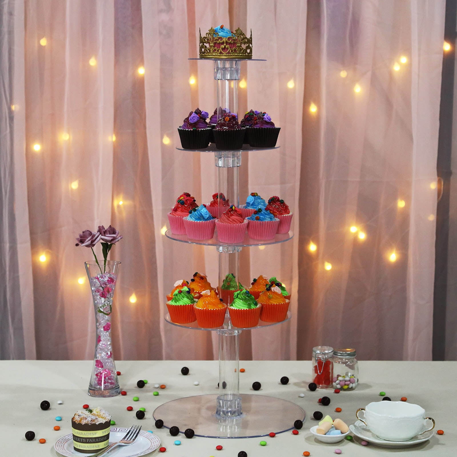 Efavormart 5 Tier Acrylic Crystal Glass Clear Cupcake Dessert