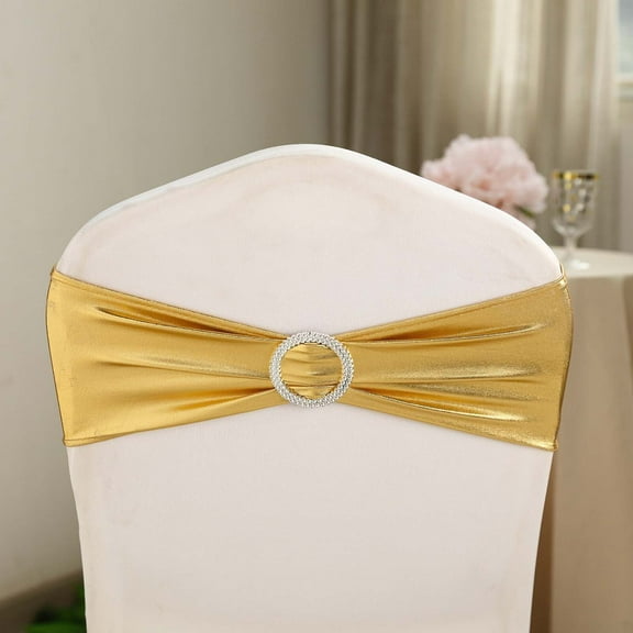 Efavormart 5 pack Gold Spandex Chair Sashes With Attached Round Diamond Buckles For Home Wedding Birthday Party Dance Banquet
