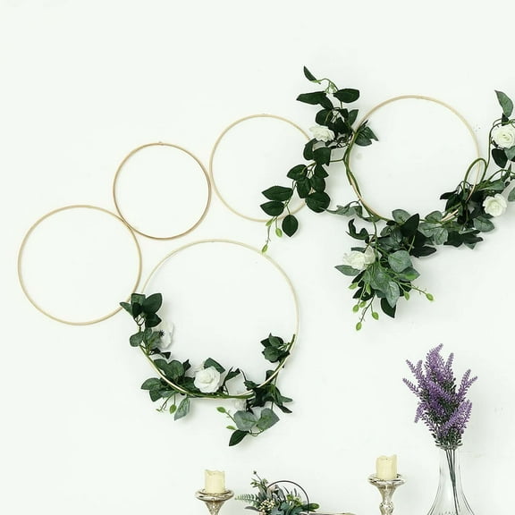 Efavormart 5 pcs | Natural Wood Floral Hoop Wreath Set | DIY Macrame Wall Hanging | Wedding Decorative Rings - 7"|8"|9"|10"|12"