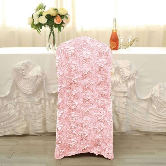 Efavormart 50 PCS Satin Rosette Blush Stretch Banquet Spandex Chair Cover Dinning Event Slipcover For Wedding Party Catering