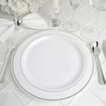 thumbnail image 1 of Efavormart 50 Pack - 10" White Plastic Disposable Dinner Plates Round With Silver Rim, 1 of 10