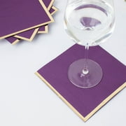 Efavormart 50 Pack | 2 Ply Soft Purple With Gold Foil Edge Party Paper Napkins, Dinner Cocktail Beverage Napkins