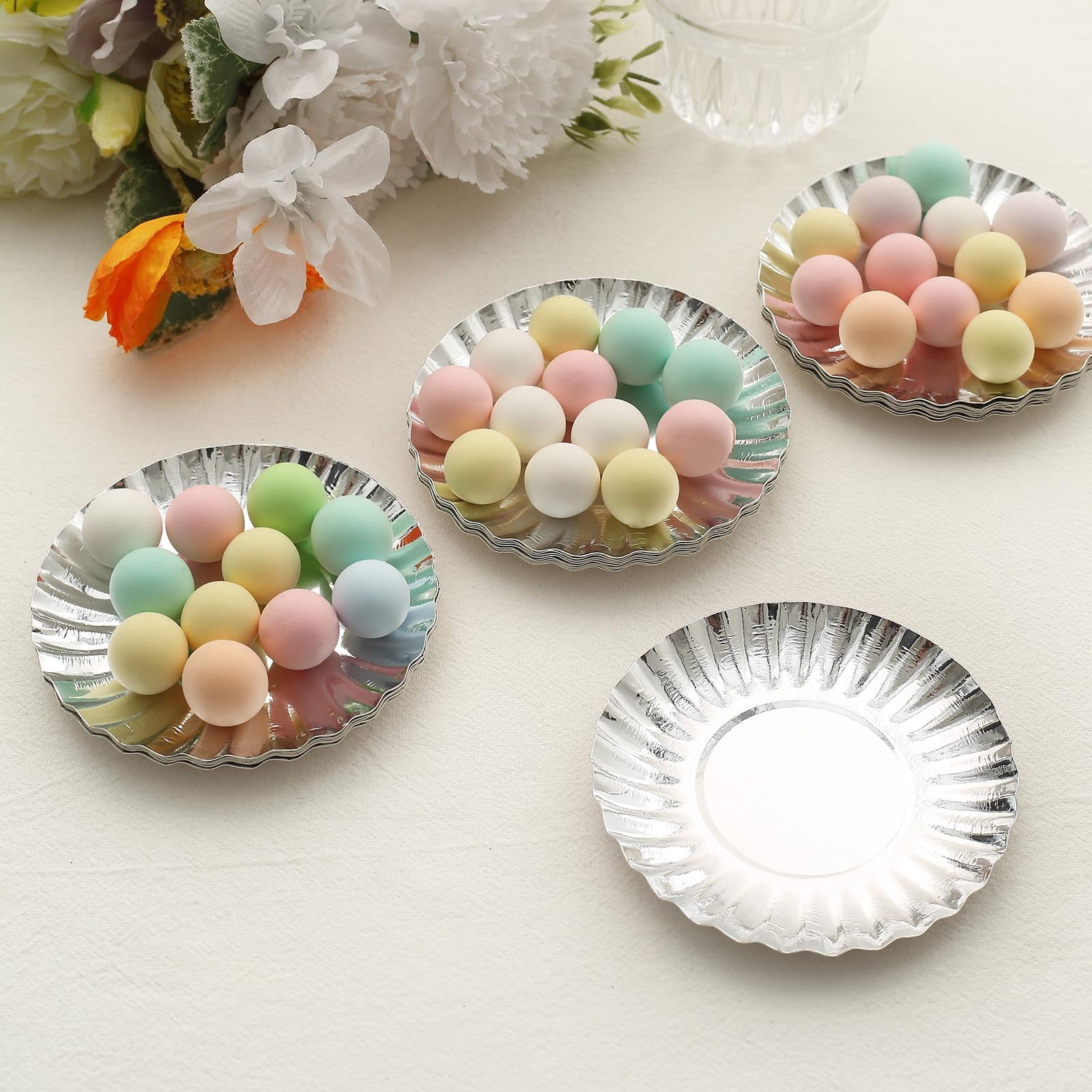 Efavormart 50 Pack | 3.5" Metallic Silver Scalloped Rim Mini Paper Dessert Plates, Disposable ...