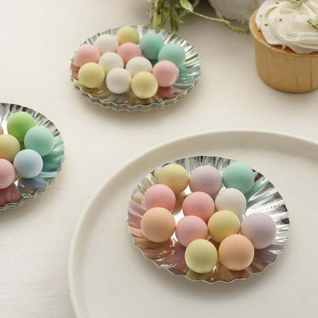 Efavormart 50 Pack | 3.5" Metallic Silver Scalloped Rim Mini Paper Dessert Plates, Disposable Round Tapas Party Plates - 250 GSM