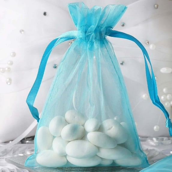 Efavormart 50 Pack | 4" Turquoise Organza Drawstring Wedding Party Favor Gift Bag