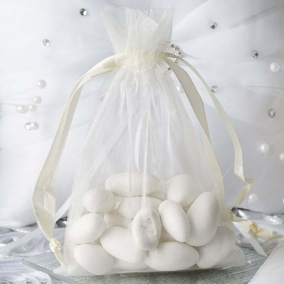 Efavormart 50PCS IVORY Organza Gift Bag Drawstring Pouch Wedding Favors Bridal Shower Treat Jewelry Bags - 4"x6"
