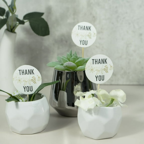 Efavormart 50 Pack | 5.5" Thank You Tag Round Cupcake Toppers, Bamboo Skewers, Decorative Top Cocktail Picks