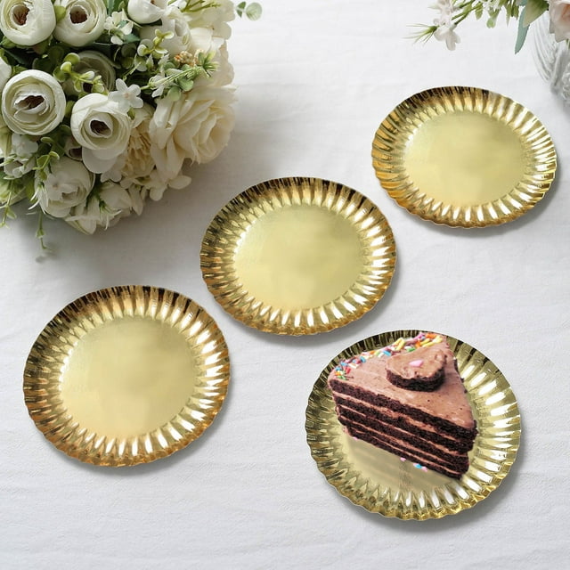 Efavormart 50 Pack | 5" Metallic Gold Scalloped Rim Dessert Paper Plates, Disposable Round Party ...