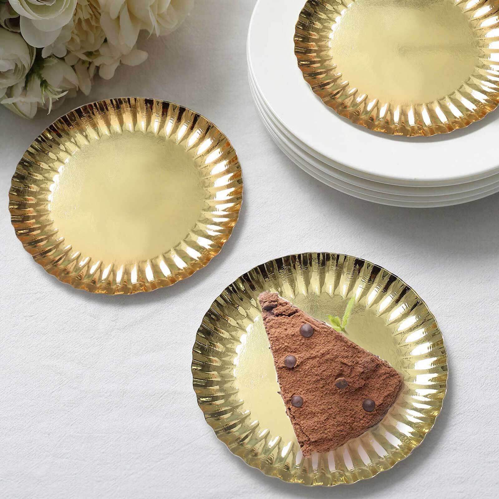 Efavormart 50 Pack | 5" Metallic Gold Scalloped Rim Dessert Paper Plates, Disposable Round Party ...