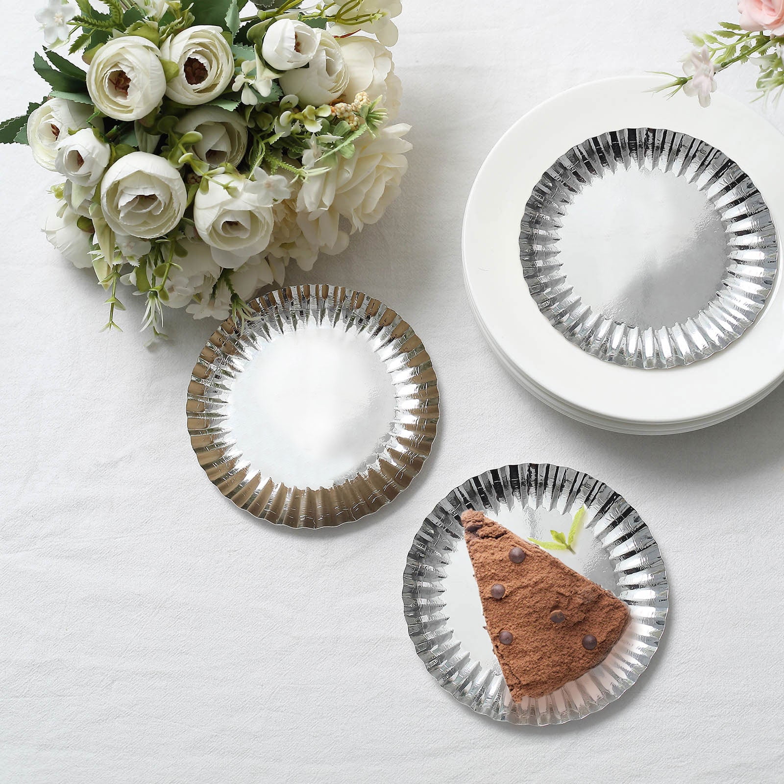 Efavormart 50 Pack | 5" Metallic Silver Scalloped Rim Dessert Paper ...