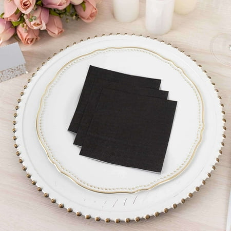 Efavormart 50 Pack | 5"x5" Black Soft 2-Ply Paper Beverage Napkins, Disposable Cocktail Napkins - 18 GSM